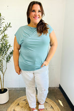 Load image into Gallery viewer, Charming in Aqua Asymmetrical Shirred Modal Top
