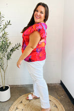 Load image into Gallery viewer, Look of Love Red &amp; Fuchsia Floral Smocked Ruffle Frill Sleeve Top
