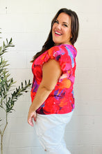 Load image into Gallery viewer, Look of Love Red &amp; Fuchsia Floral Smocked Ruffle Frill Sleeve Top
