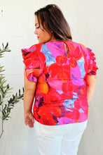 Load image into Gallery viewer, Look of Love Red &amp; Fuchsia Floral Smocked Ruffle Frill Sleeve Top
