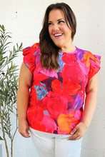 Load image into Gallery viewer, Look of Love Red &amp; Fuchsia Floral Smocked Ruffle Frill Sleeve Top
