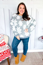 Load image into Gallery viewer, Season Greetings Silver Puffy Snowflake Sherpa Pullover
