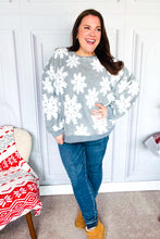 Load image into Gallery viewer, Season Greetings Silver Puffy Snowflake Sherpa Pullover
