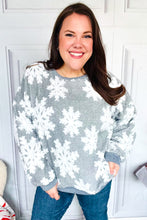 Load image into Gallery viewer, Season Greetings Silver Puffy Snowflake Sherpa Pullover
