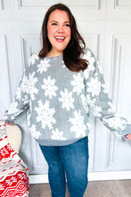 Load image into Gallery viewer, Season Greetings Silver Puffy Snowflake Sherpa Pullover
