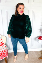 Load image into Gallery viewer, Under the Lights Green Velvet &amp; Sequin Frill Mock Neck Top
