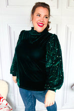 Load image into Gallery viewer, Under the Lights Green Velvet &amp; Sequin Frill Mock Neck Top
