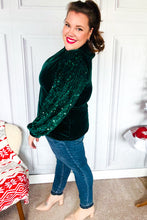 Load image into Gallery viewer, Under the Lights Green Velvet &amp; Sequin Frill Mock Neck Top
