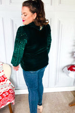 Load image into Gallery viewer, Under the Lights Green Velvet &amp; Sequin Frill Mock Neck Top
