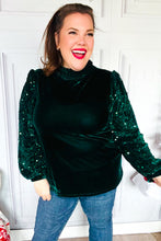 Load image into Gallery viewer, Under the Lights Green Velvet &amp; Sequin Frill Mock Neck Top
