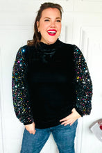 Load image into Gallery viewer, Under the Lights Black Velvet &amp; Sequin Frill Mock Neck Top
