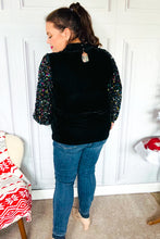 Load image into Gallery viewer, Under the Lights Black Velvet &amp; Sequin Frill Mock Neck Top
