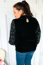 Load image into Gallery viewer, Under the Lights Black Velvet &amp; Sequin Frill Mock Neck Top
