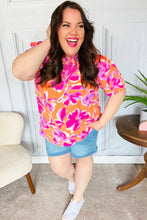 Load image into Gallery viewer, Feel Your Best Fuchsia Orange Floral Print Frill Mock Neck Top
