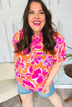 Load image into Gallery viewer, Feel Your Best Fuchsia Orange Floral Print Frill Mock Neck Top
