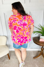 Load image into Gallery viewer, Feel Your Best Fuchsia Orange Floral Print Frill Mock Neck Top
