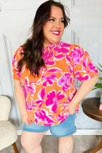 Load image into Gallery viewer, Feel Your Best Fuchsia Orange Floral Print Frill Mock Neck Top
