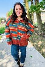 Load image into Gallery viewer, Casual Living Rust &amp; Teal Striped Two Tone Knit Pocketed Top
