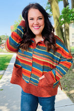 Load image into Gallery viewer, Casual Living Rust &amp; Teal Striped Two Tone Knit Pocketed Top
