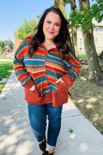 Load image into Gallery viewer, Casual Living Rust &amp; Teal Striped Two Tone Knit Pocketed Top
