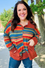 Load image into Gallery viewer, Casual Living Rust &amp; Teal Striped Two Tone Knit Pocketed Top
