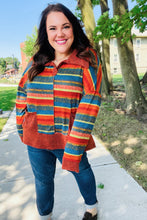 Load image into Gallery viewer, Casual Living Rust &amp; Teal Striped Two Tone Knit Pocketed Top
