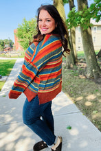 Load image into Gallery viewer, Casual Living Rust &amp; Teal Striped Two Tone Knit Pocketed Top
