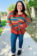 Load image into Gallery viewer, Casual Living Rust &amp; Teal Striped Two Tone Knit Pocketed Top
