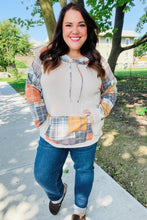 Load image into Gallery viewer, Autum Vibes Orange &amp; Taupe Plaid Terry Kangaroo Pocket Hoodie
