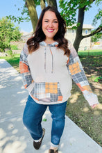 Load image into Gallery viewer, Autum Vibes Orange &amp; Taupe Plaid Terry Kangaroo Pocket Hoodie
