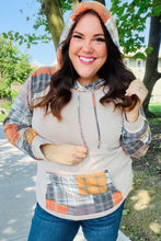 Load image into Gallery viewer, Autum Vibes Orange &amp; Taupe Plaid Terry Kangaroo Pocket Hoodie
