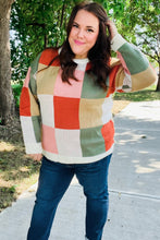 Load image into Gallery viewer, Be Bold Ivory &amp; Rust Checker Jacquard Knit Sweater
