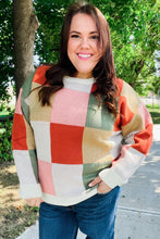 Load image into Gallery viewer, Be Bold Ivory &amp; Rust Checker Jacquard Knit Sweater
