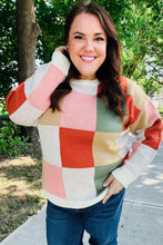 Load image into Gallery viewer, Be Bold Ivory &amp; Rust Checker Jacquard Knit Sweater
