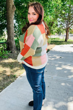 Load image into Gallery viewer, Be Bold Ivory &amp; Rust Checker Jacquard Knit Sweater
