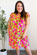 Load image into Gallery viewer, Be Charming Lime &amp; Pink Floral Print Tiered Ruffle Sleeve Dress
