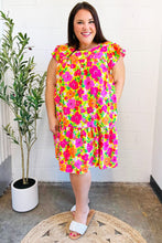 Load image into Gallery viewer, Be Charming Lime &amp; Pink Floral Print Tiered Ruffle Sleeve Dress
