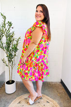 Load image into Gallery viewer, Be Charming Lime &amp; Pink Floral Print Tiered Ruffle Sleeve Dress
