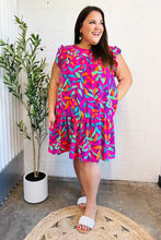 Load image into Gallery viewer, You Got This Purple Abstract Floral Print Tiered Ruffle Sleeve Dress
