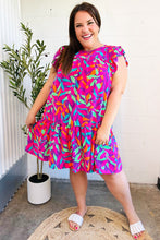 Load image into Gallery viewer, You Got This Purple Abstract Floral Print Tiered Ruffle Sleeve Dress
