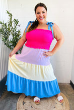 Load image into Gallery viewer, Vacay Vibes Hot Pink &amp; Blue Smocked Color Block Maxi Dress
