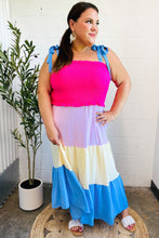 Load image into Gallery viewer, Vacay Vibes Hot Pink &amp; Blue Smocked Color Block Maxi Dress
