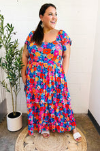 Load image into Gallery viewer, Follow Me Aqua Floral Print Square Neck Tiered Ruffle Maxi Dress
