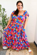 Load image into Gallery viewer, Follow Me Aqua Floral Print Square Neck Tiered Ruffle Maxi Dress
