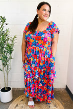 Load image into Gallery viewer, Follow Me Aqua Floral Print Square Neck Tiered Ruffle Maxi Dress
