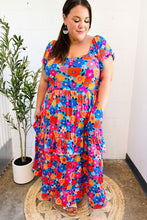 Load image into Gallery viewer, Follow Me Aqua Floral Print Square Neck Tiered Ruffle Maxi Dress
