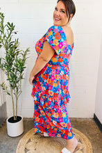 Load image into Gallery viewer, Follow Me Aqua Floral Print Square Neck Tiered Ruffle Maxi Dress
