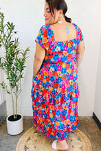 Load image into Gallery viewer, Follow Me Aqua Floral Print Square Neck Tiered Ruffle Maxi Dress
