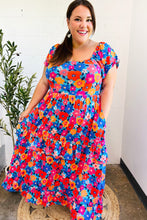 Load image into Gallery viewer, Follow Me Aqua Floral Print Square Neck Tiered Ruffle Maxi Dress
