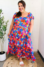 Load image into Gallery viewer, Follow Me Aqua Floral Print Square Neck Tiered Ruffle Maxi Dress
